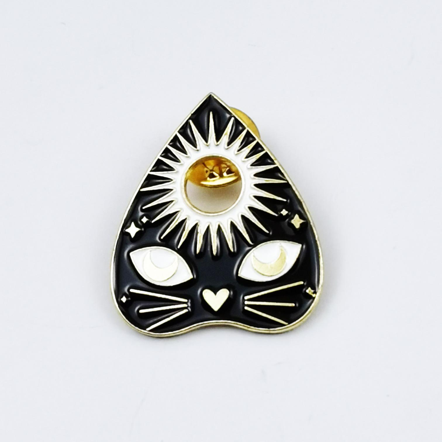 Retro Cat Sun & Moon Enamel Brooch: Geometric Cartoon Metal Badge Accessory
