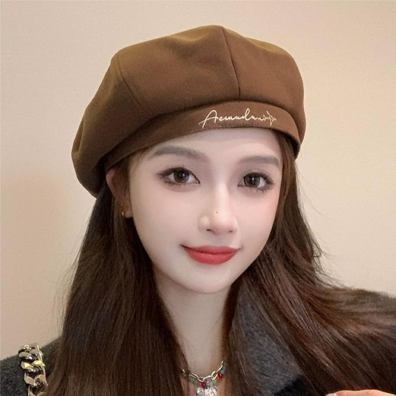New Beret Children's Autumn Versatile Face Small Painter Hat Winter Warm Literary Retro Octagonal Hat