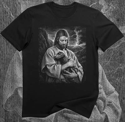 Tricou Amuzant cu Iisus și Dinozaur, Salvator Preistoric, Vulcan, Reptilă, Umor Negru