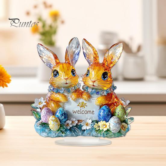 Пасхальный кролик, украшение 2D, плоское акриловое украшение, мультяшный красочный пасхальный кролик, яйцо, настольное украшение для пасхального каминного стола, центральное украшение