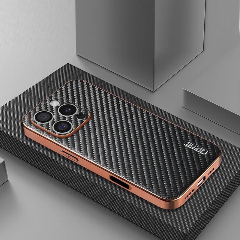 

Для iPhone 16 15 14 13 12 11 Pro Max Роскошные кожаные чехлы для телефонов с узором из углеродного волокна для iPhone 16 Pro Защитная задняя крышка For iPhone 11Pro Max чёрный