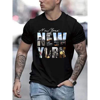 Fashion Men's Casual Short Sleeve Tee Trendy Printed Crew Neck Streetwear T-Shirt Loose Fit Comfortable Top