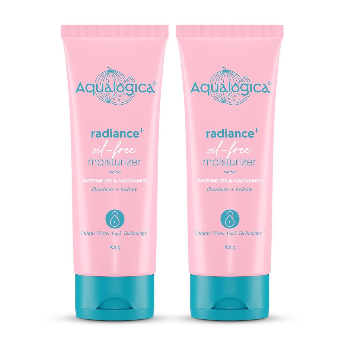 Aqualogica Radiance+ Oil-Free Moisturizer 100g X Pack of 2 for Hydrated, Radiant Skin, Lightweight Non-Sticky Formula