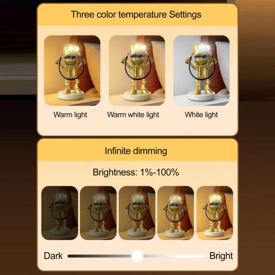 LED Night Light Cute Cartoon Robot Desk Lamp Dimmable Flicker Free USB Rechargeable Bedside Lamp Bedroom Decor
