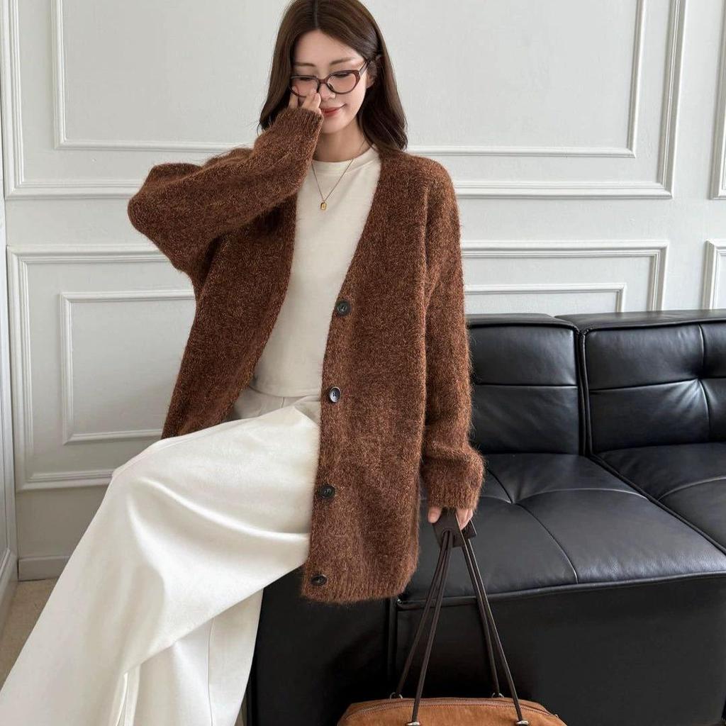 Korean Style Loose Knit Cardigan for Women - Versatile, Thick Autumn/Winter 2025 Sweater Coat