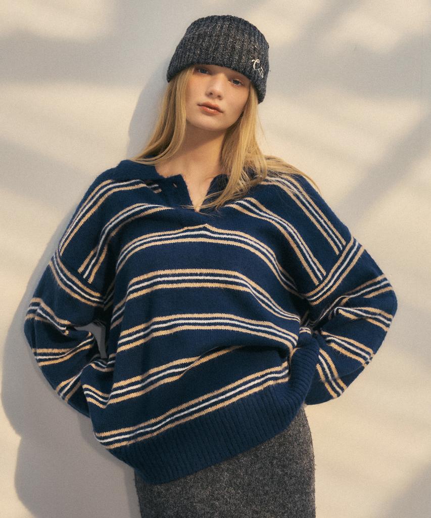 CITTA Wool Mohair Stripe Long Sleeve Knit_Ctk235(4Color)