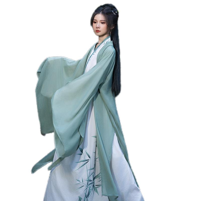 Velký dámský oblek ve stylu čínské dynastie Wei a Jin s potiskem bambusových listů Hanfu