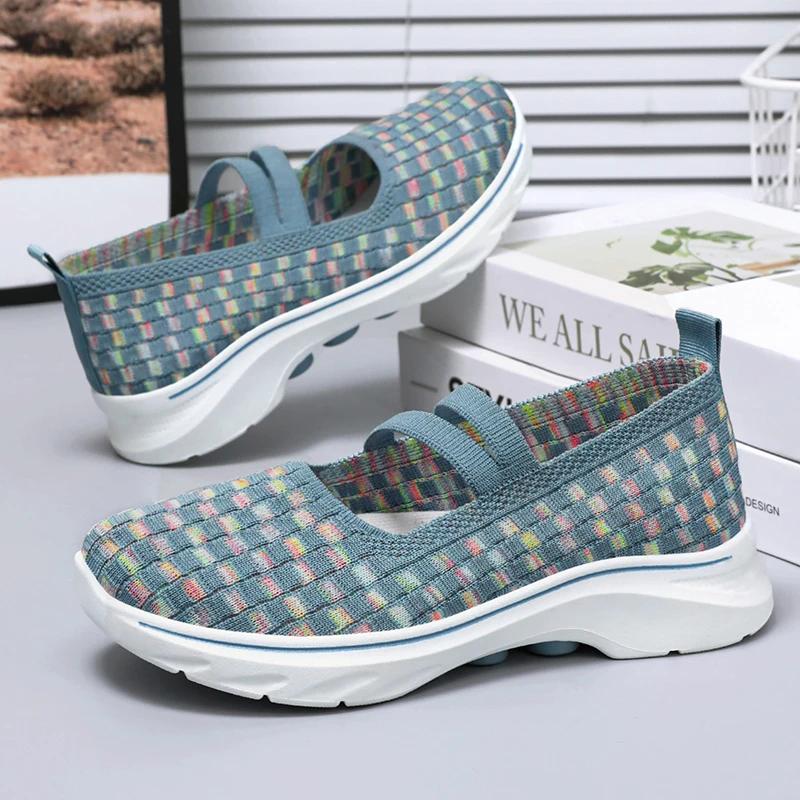 Fashion Plus Size Women Flat Shoes 2025 Fashion Elastic Band Weave Shoes Women Comfort Flat Shoes Women Casual Loafers Zapatos De Mujer