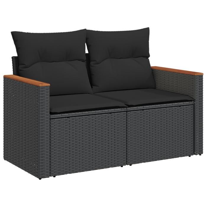 Ensemble de Canapé de Jardin 10 Pièces avec Coussins Noir Poly Rattan Acacia, Ensemble de Dîner de Jardin 3 Pièces 3364979