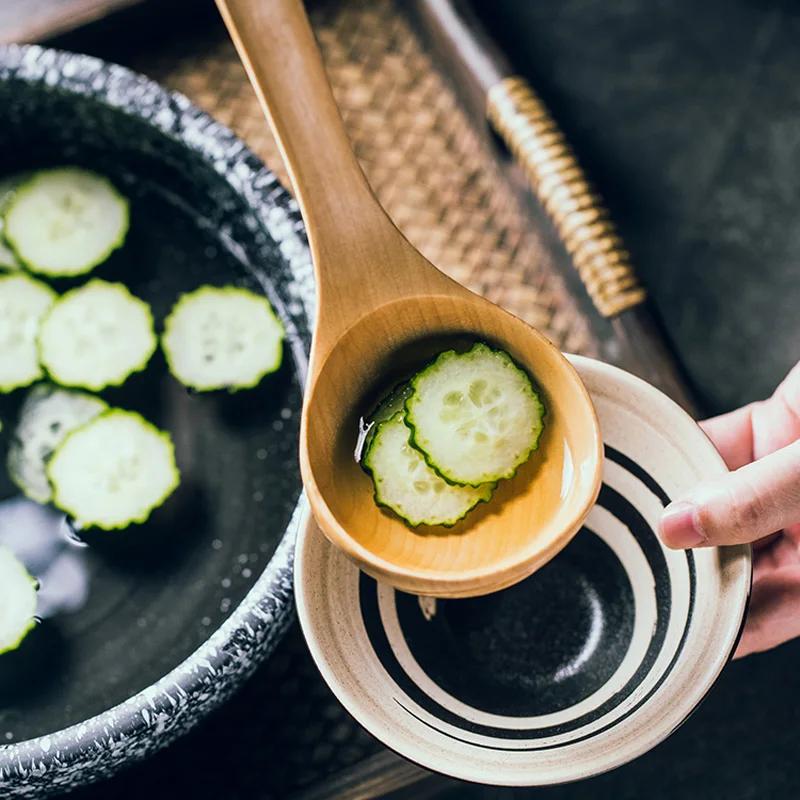 Holzlöffel Langer Griff Suppenkelle Küchenlöffel zum Servieren Kochen Groß Japanischer Stil Suppenlöffel Schöpfkelle Küchengeschirr