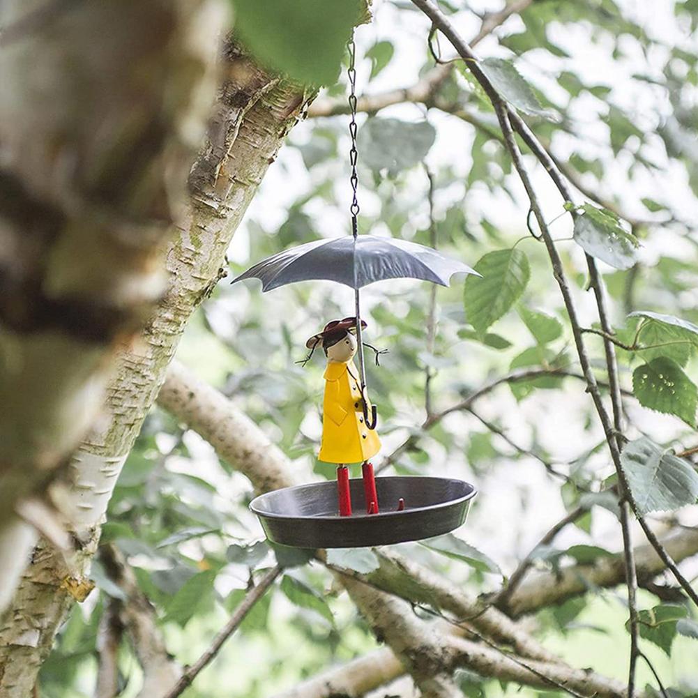Durable Bird Feeder Light Metal Bird Feeder Metal Chain Hanging Bird Feeder Set with Girl Umbrella for Outdoor for Hummingbirds