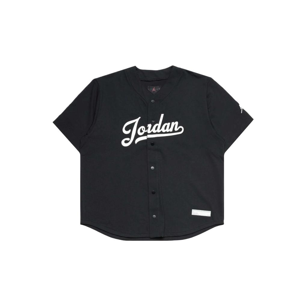 Jordan Flight MVP V-Neck Single-Breasted Letter Print Short Sleeve Baseball Jersey Men Tops Black White FN4663-010