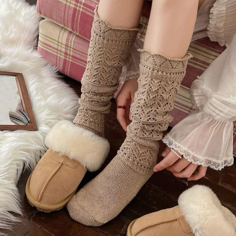 Y2K Knitted Foot Cover Hollow Out Women Leg Warmers Simple Mid-tube Sock Home Wear