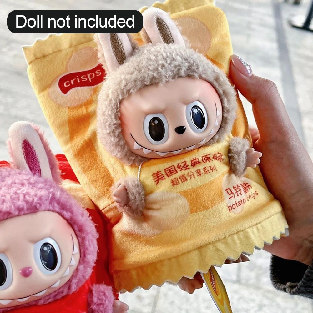 For 15cm Labubu The Monsters Figure Doll Potato Chip Packaging Clothes Cartoon Heartbeat Macaron Clothes