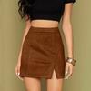 Women's High Waist Faux Suede Side Split Short  Skirt