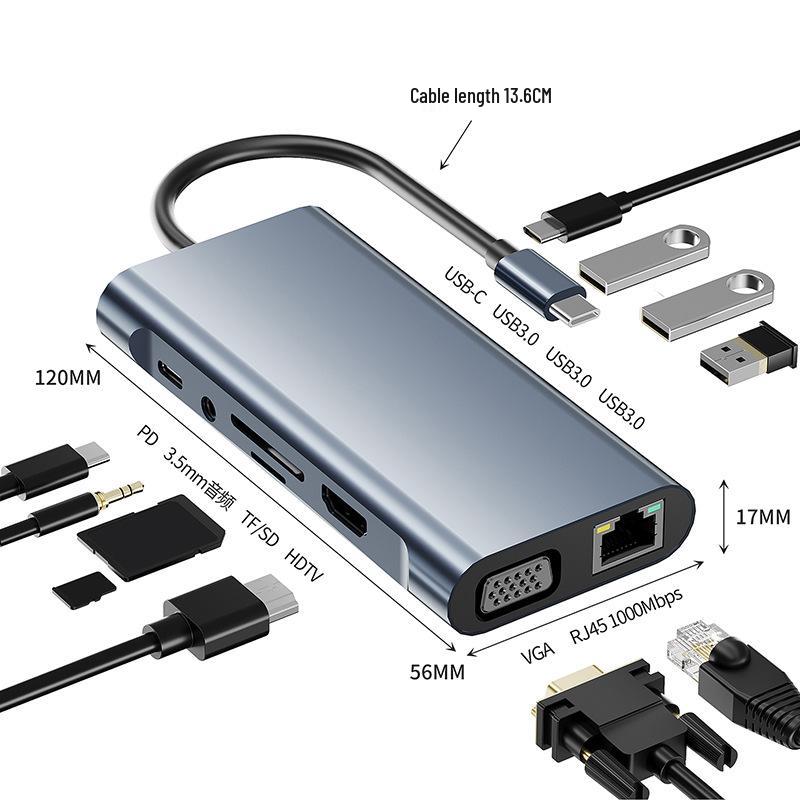 New USB-C Eleven-in-One Gigabit Docking Station with USB 3.0 and VGA Expansion for Laptops