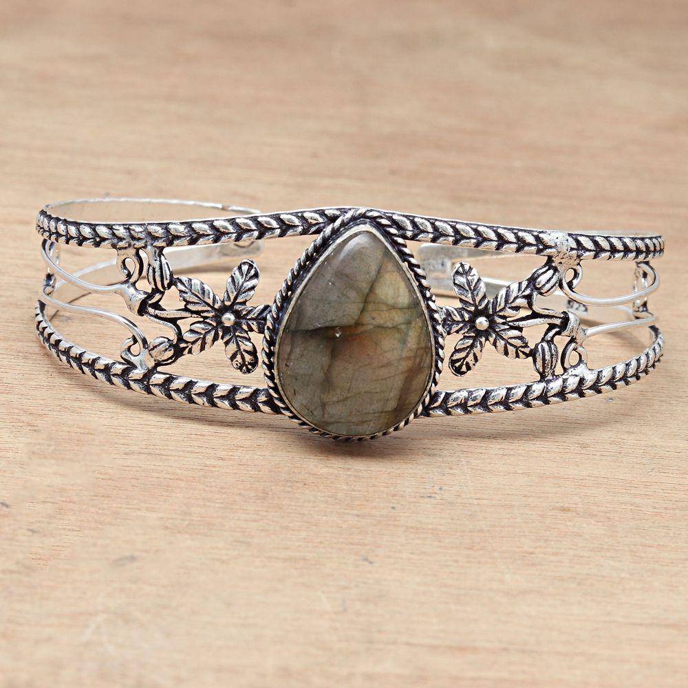 Multi Fire Labradorite Gemstone Silver Jewelry Cuff Bracelets 7''Adjustable