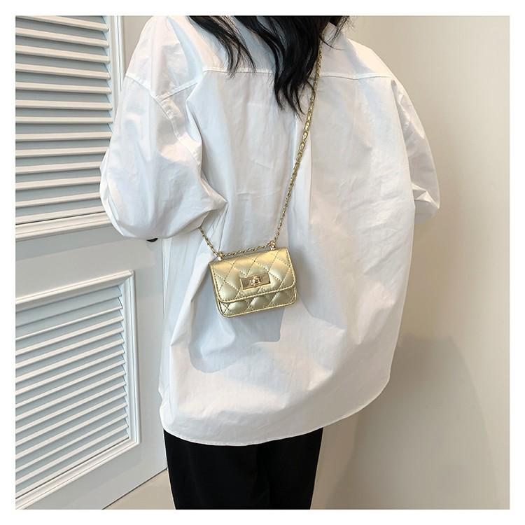 Korean Style Retro Women's Diamond Pattern Chain Crossbody Bag 2025 - Trendy Fashion Casual Small Square Shoulder Bag