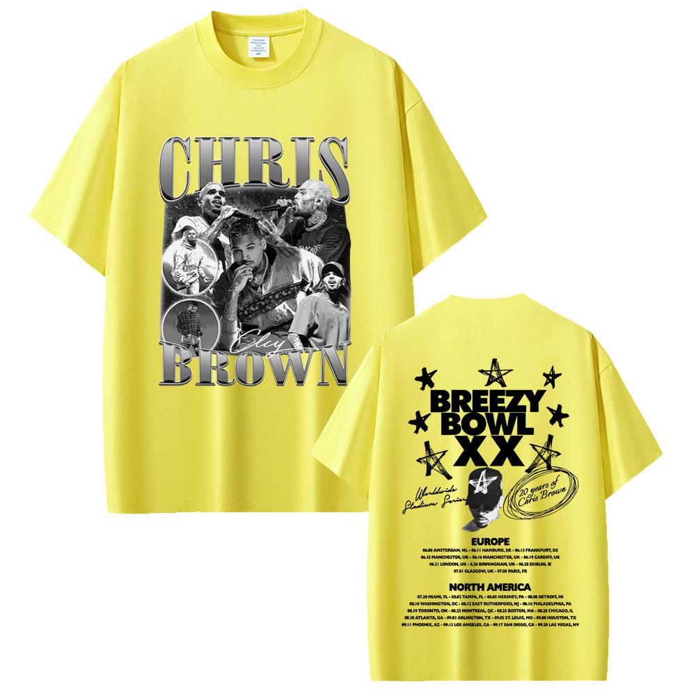 Rapper Chris Brown Breezy Bowl XX 2025 Tour Tshirt Unisex Women Hip Hop Fashion Casual T Shirts Unisexs Cotton Oversized Tshirts