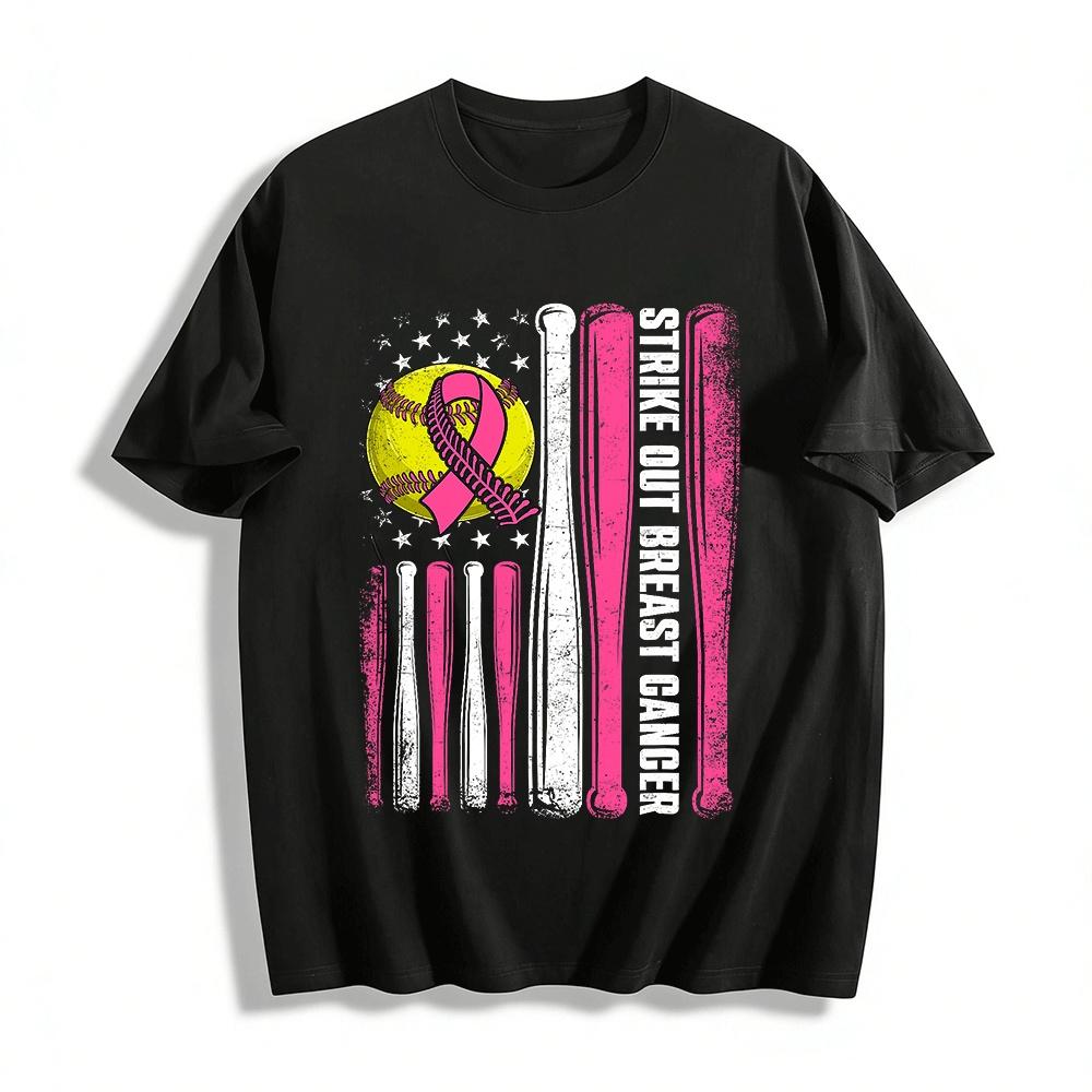 

Strike Out Breast Cancer Softball Bat Graphic Casual Top Pure cotton T-shirt XXS