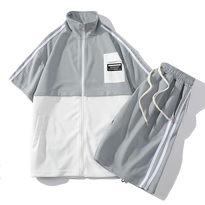 2023 Spring/Summer Color Block Plus Size Couple T-Shirt & Waffle Knit Shorts Set