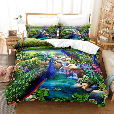 Husă de Plapumă Păun Imprimată 3D cu Față de Pernă Set de Lenjerie de Pat Singur Dublu Twin Full Queen King Size Set de Pat Decor Dormitor