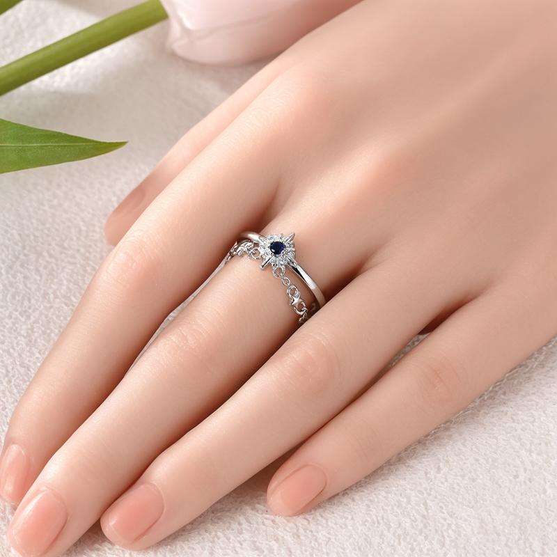 Rings Authentic Original Copper Metal Rings Blue Bow Zircon Adjustable Open Double Layer Rings Designed For Women Man High Quality Fine Jewelry