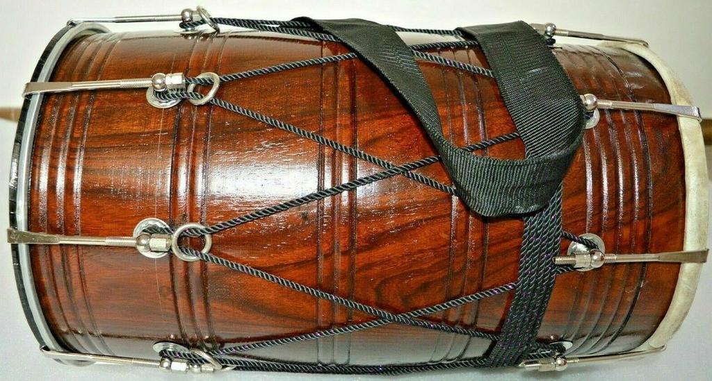 Folk Musical Instrument Punjabi Bhangra Dhol in Rosewood Sheesham with Bag – Traditional Indian Wedding Drum