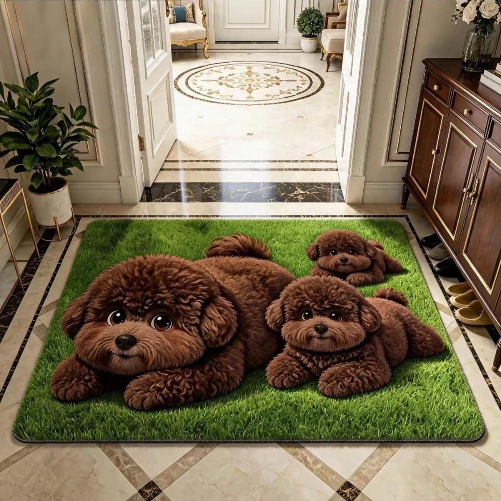 Absorbent Teddy Dog Print Rug Diatomite Entryway Rug Cartoon Floor Mat Home Decor