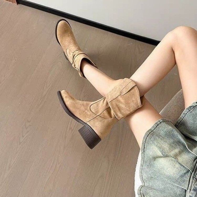 2025 autumn new comfortable and versatile women's Martin boots fashion casual thick heel stacking boots women's medium boots