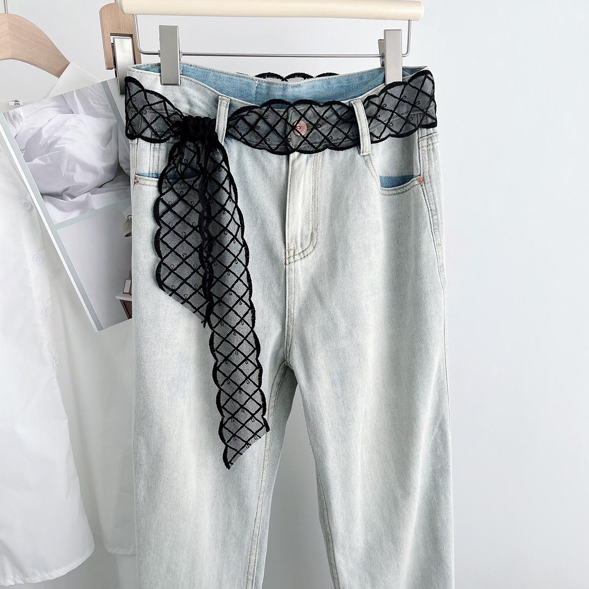 

Инс Белое Кружево Шелковый Шарф Стример Женский Узкий Вариант Длинный Пояс Поясные Украшения Многофункциональный Шарф Высокий Сенс 140CM