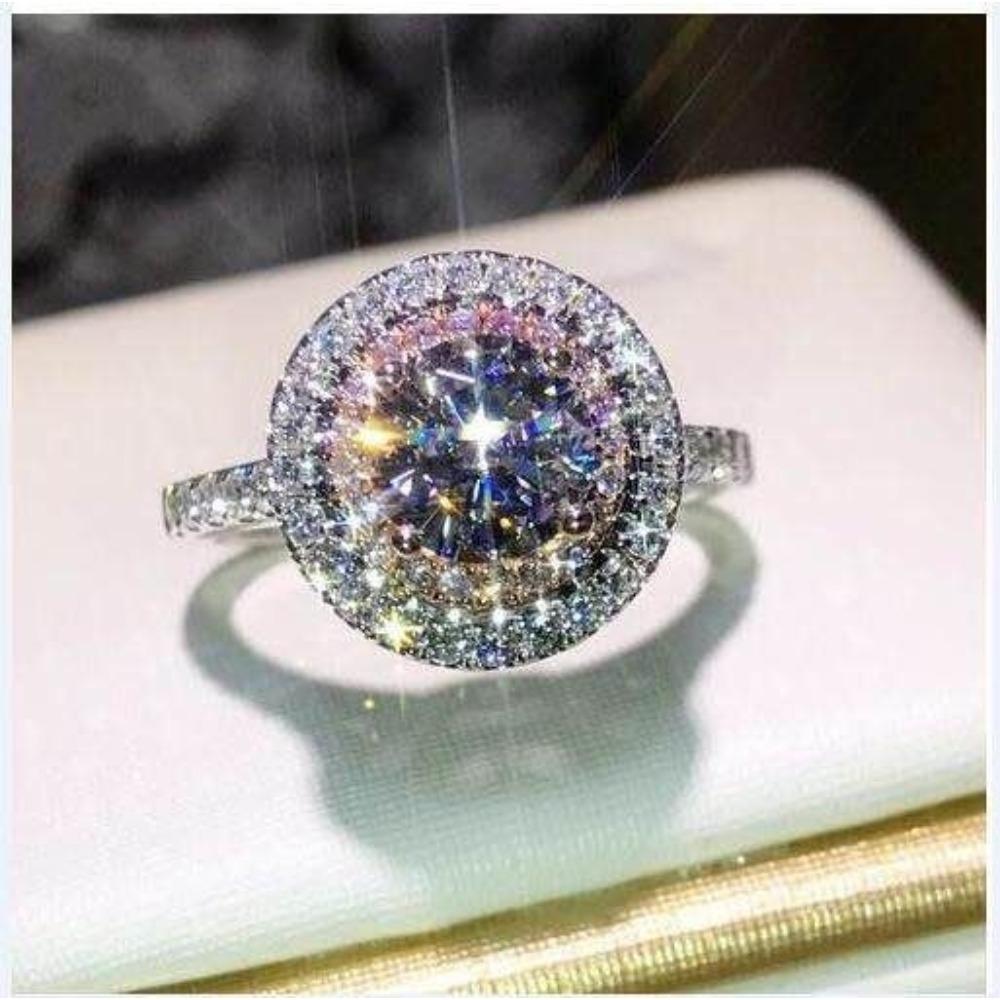 

Round 8 Hearts 8 Arrows Engagement Ring Pink Diamond Rose Gold Two Tone Wedding Band for Women no. 6