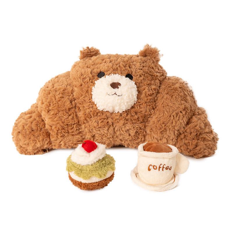 Toy Croissant Plush Pp Cotton Filled Brown Bear Pillow Sofa Cushion Doll Gift
