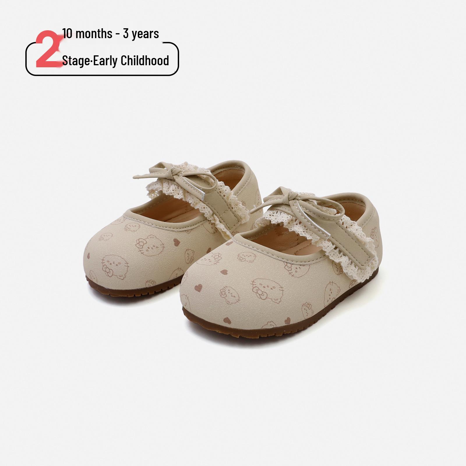Весна 2026 Девочка Кожаные Нескользящие Туфли-Ходунки Принцессы Size 18/Inner Length 13.5cm бежевый
