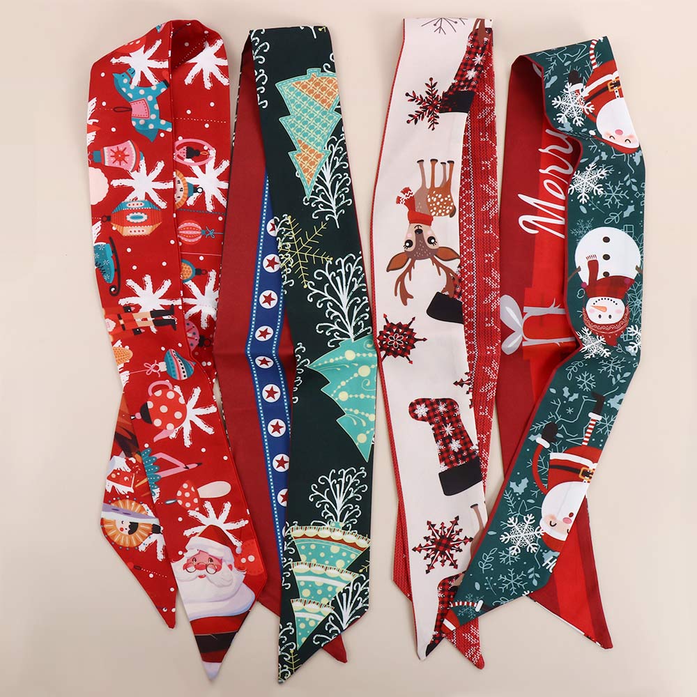 Red Bag Scarfs Accessories Long Silk Scarf Christmas Hair Band Hair Ribbon Female Printed Scarf