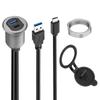 Bochara USB3.0+Type C 3.1 3.0 Male To Female Extension Cable Flush Mount Panel Dashboard  Aluminum Alloy With Indicator