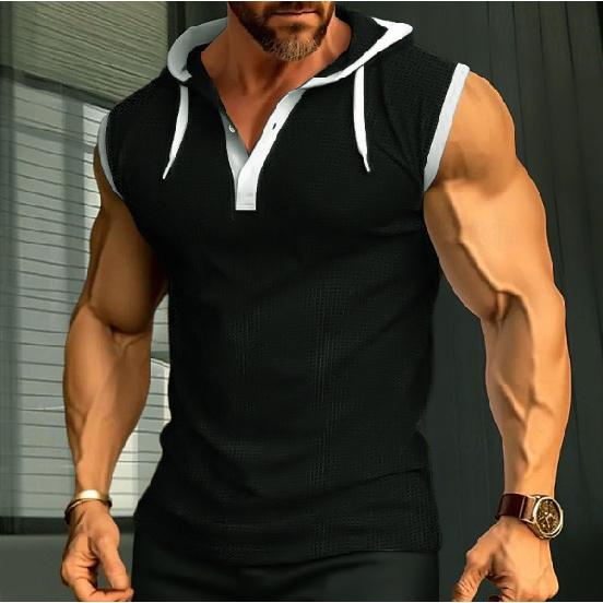 Summer New Men'S Tank Top Heavy Hooded Camisole Trendy Brand Casual Sleeveless T-Shirt American Style Interior Slim Fit Sports Base Sweatshirt