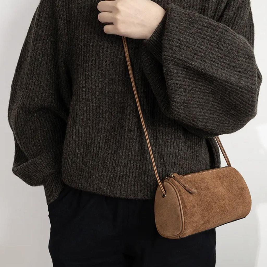 Small Crossbody Bag for Women 2025 Autumn Matte Suede Niche Phone Bag Fashionable High-End Simple Soft Leather Cylinder Bag