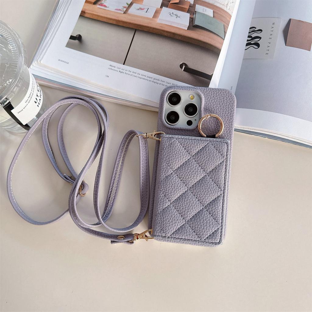 Applicable To Iphone17promax Apple 14 Flip Card Bag, Xiaoxiangfeng Rhombus Messenger Phone Case Ip16E Female