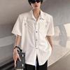 Herren Reißverschlusstasche Oversized Kurzarm Button-Down Hemd Lässiges Streetwear Top