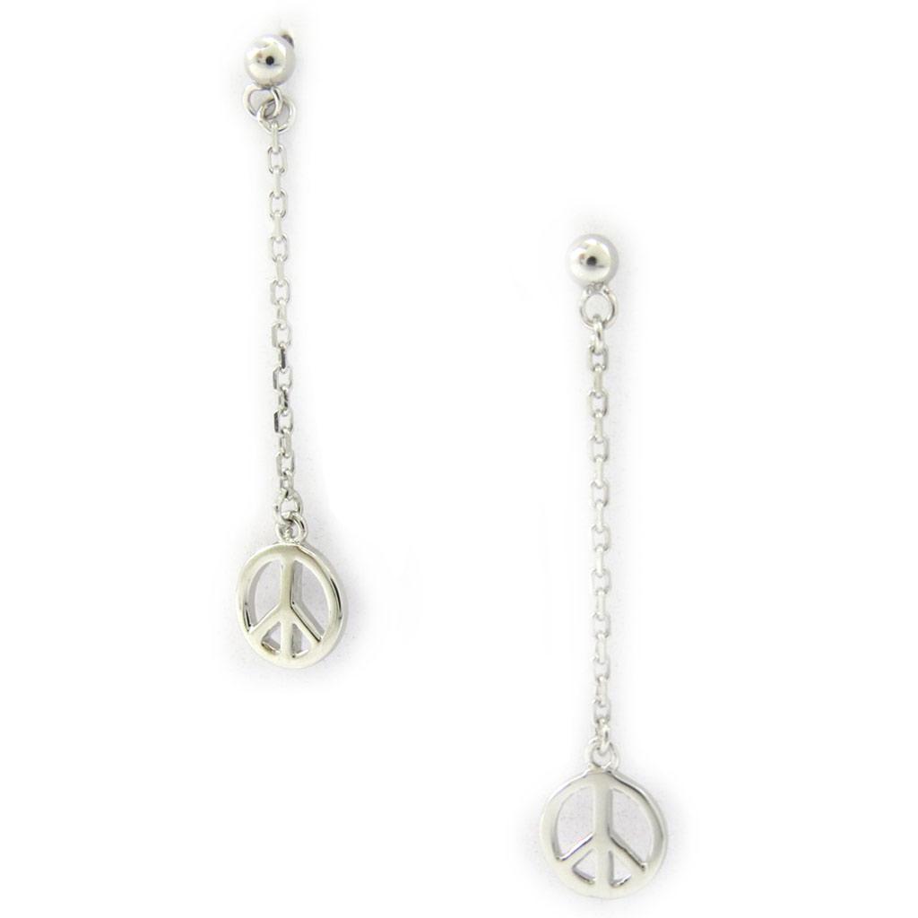 Les Trésors De Lily [G9046] - Boucles Argent 'Peace' argenté (rhodié) - 28x7 mm
