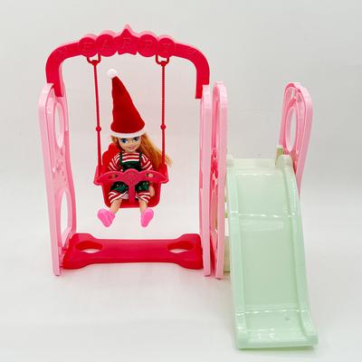 Parkschaukel für 5,5'' Prinzessinnenpuppen-Puppenhaus Spielzeug Rutsche und Schaukel Thema Ideales Geschenk für Kinder Puppenzubehör, Muss montiert werden