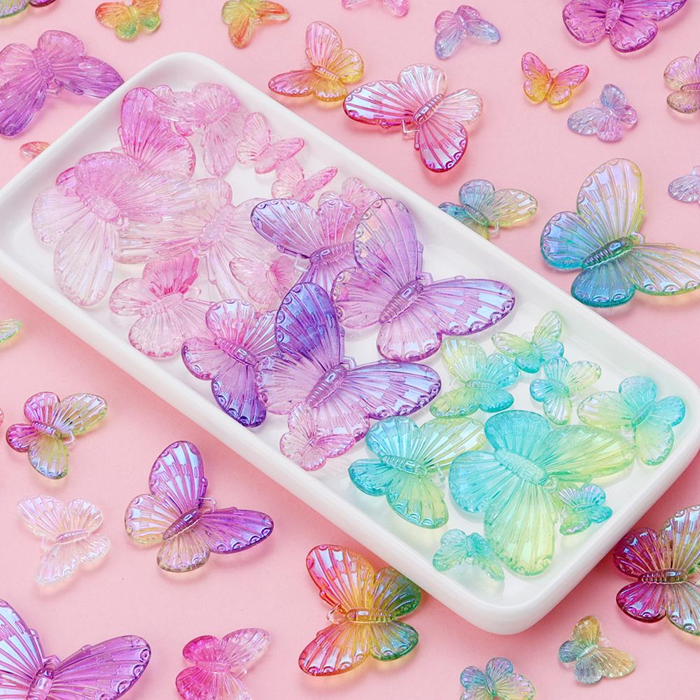 10-40pcs/lot Butterfly Acrylic Beads Gradient Color Loose Beads For Jewelry Making DIY Phone Case Handmade Gifts Accessories