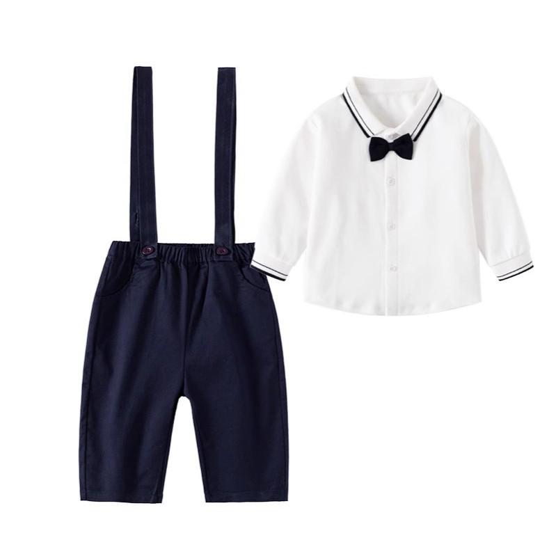 British Baby Boy Overalls Set: Two-Piece Formal Wear for Spring/Autumn - 1-Year-Old Long-Sleeved Gentleman Shirt