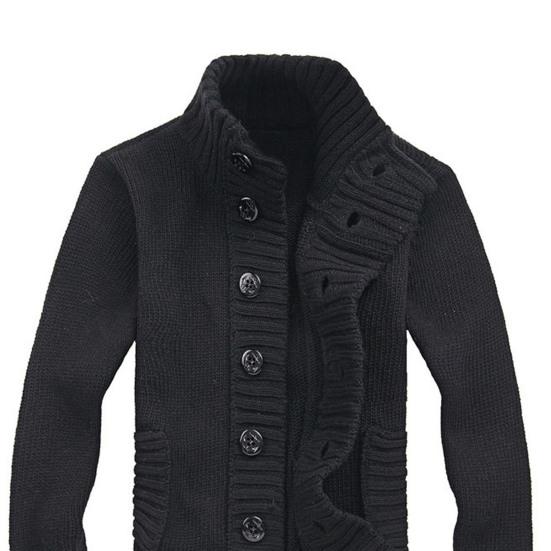 Stand Collar Long Sleeve Men Cardigan Side Pockets Buttons Closure Solid Color Sweater