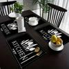 [4pcs Knife & Fork Placemats] 4pcs Linen Placemats | Black Knife & Fork Pattern | Kitchen Fabric Table Mats | Hotel Holiday Party Room Decoration