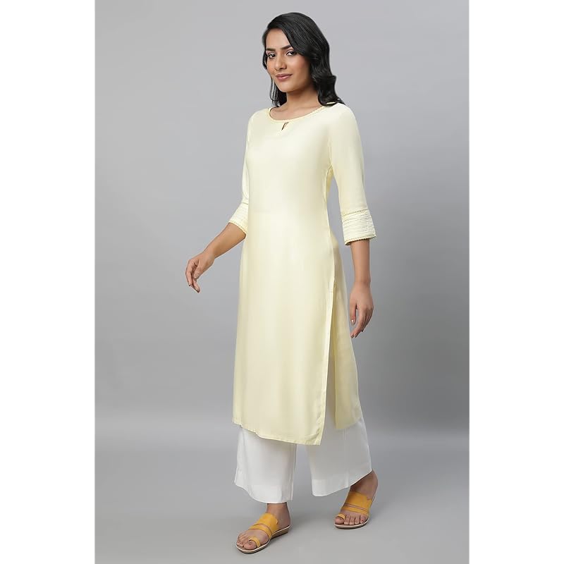Aurelia Women s Viscose Solid Regular Kurta (23FEA12231-702549_Yellow_XXL 2XL