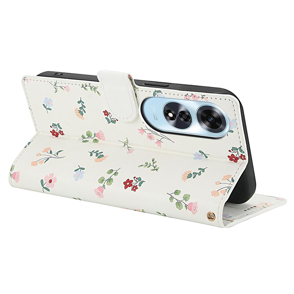 For Oppo A60 4G Wallet Case Rhombic Floral Design Leather Flip Phone Cover with Strap