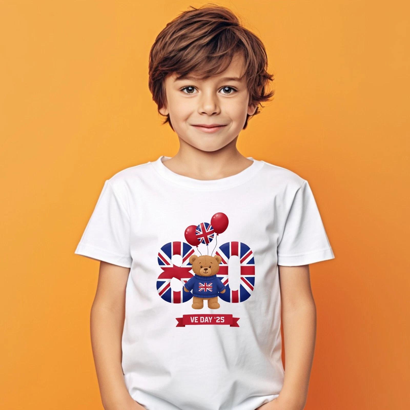 VE Day 80th Anniversary Kids T-Shirt Union Jack Printed Remembrance 2025 Tee Top XL