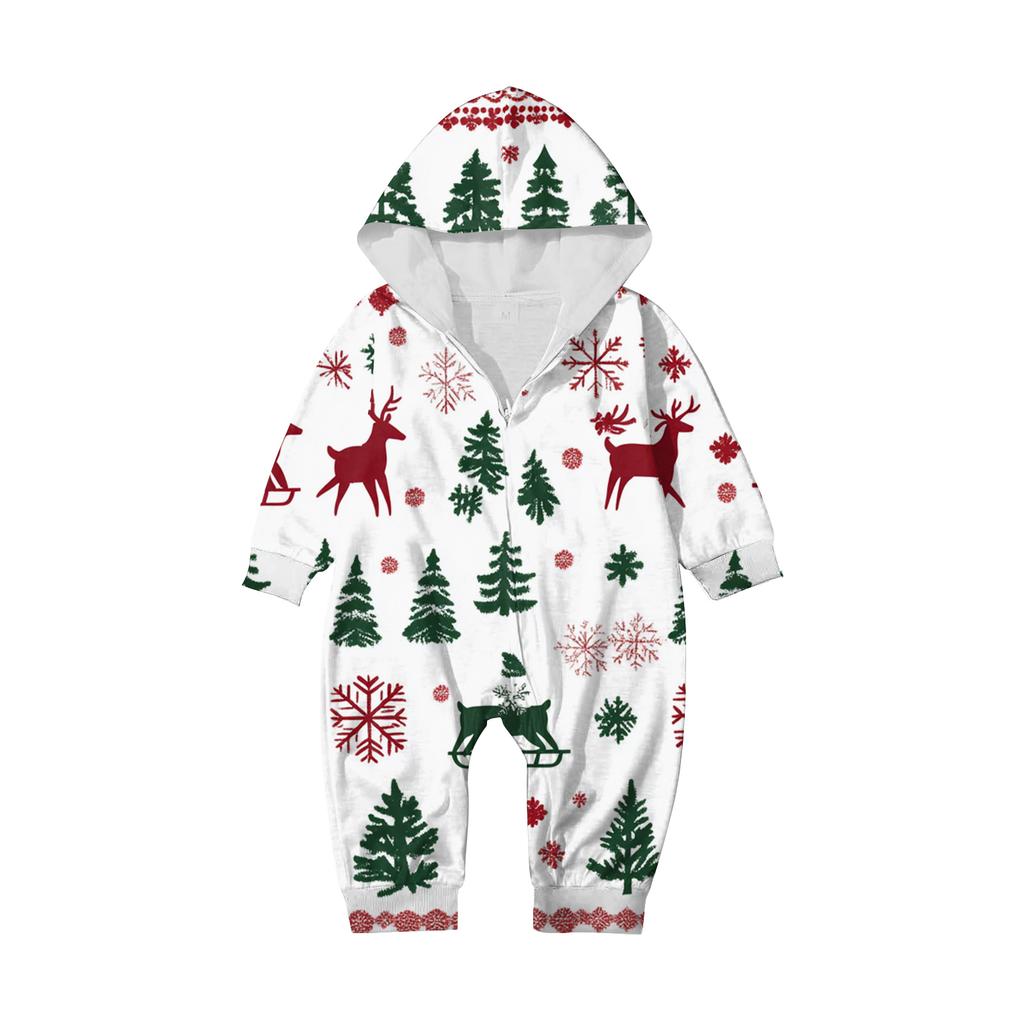 Christmas Print Family Matching Hooded Long Sleeved Zippered Jumpsuit Set